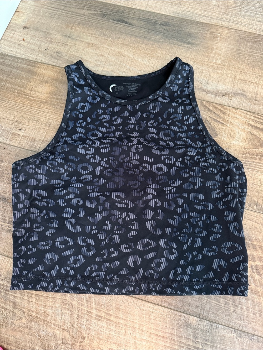ZYIA Black Leopard Print Hi-Neck Stronger Tank (XL)